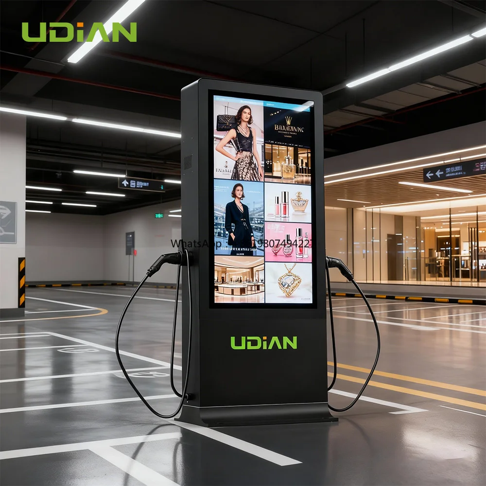 Floor-mounted EV Charger Customized logo  Charging Station 55 Inch Advertising Screen 44KW AC Ev Charger Station