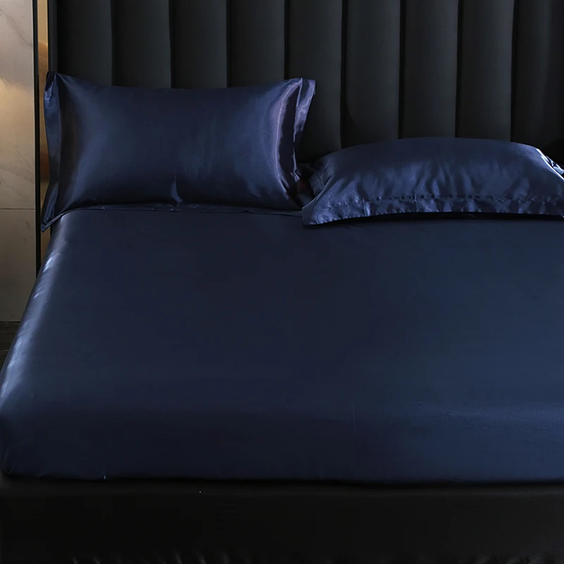 Mulberry Silk Bed Sheet Set with Fitted Sheet Flat Sheets Pillowcase Luxury Solid Color Bedding Sets Wrinkle-Free Antiallergic