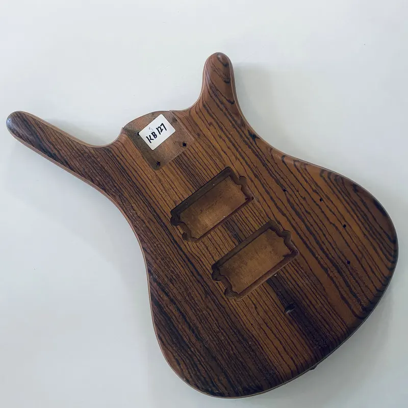 KB127 Unfinished Electric Bass Body Solid Redwood+Solid Zebra Wood Active Pickups Bass 4 Strings DIY Guitar Parts