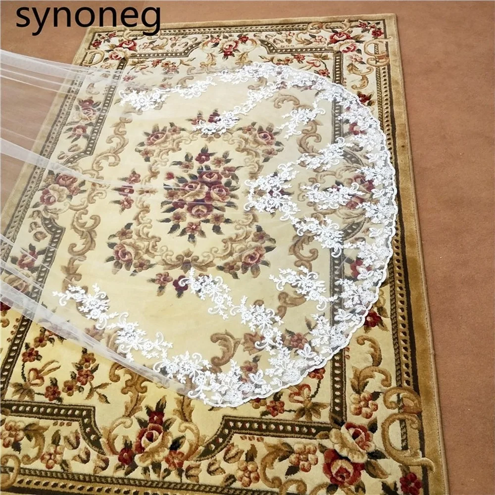 الحجاب المطرزة خصم أبيض كاتدرائية اكسسوارات الزفاف الحجاب الأبيض الدانتيل حافة الحجاب العاج زين صور حقيقية الحجاب الزفاف #6