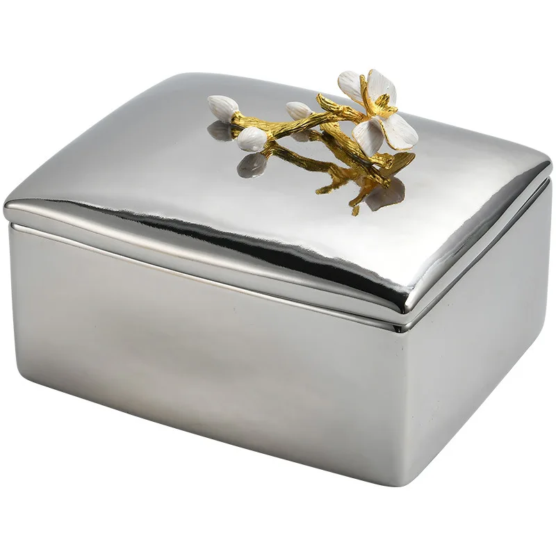 

Chinese ceramic box electroplated mirror ornament silver white storage box home soft decoration ornament