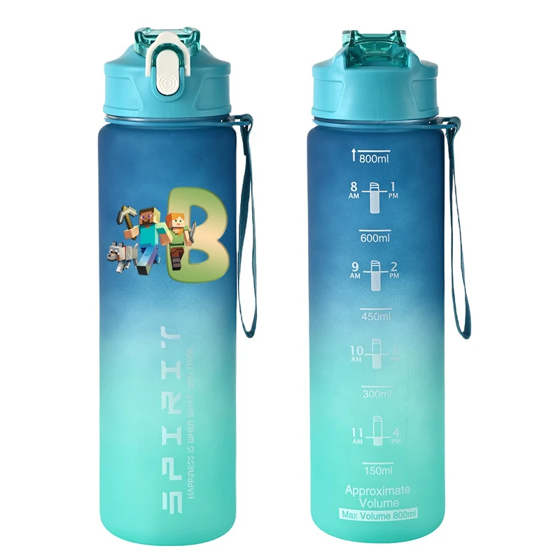 800 مللي لعبة موضوع الرياضة المحمولة التدرج أكواب الشرب Minecrafted كوب ماء السفر مانعة للتسرب شرب زجاجة زجاجات مياه الهدايا