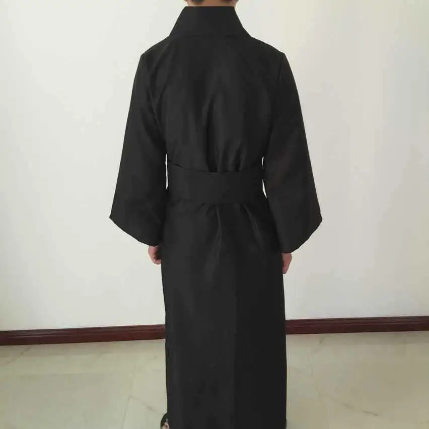 Classic Black Samurai Clothes Men Breathable Underwear Kimono Robe Traditional Japanese Cosplay Yukata Home Pajamas Bathrobe F30