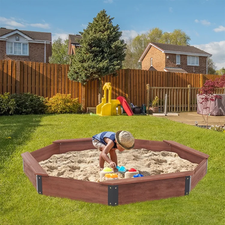 85\'\'x78\'\'x9\' Large Wood Sandpit for Kids Playground with 4 Benches  Kids Wood Octagon Sandbox with Cover