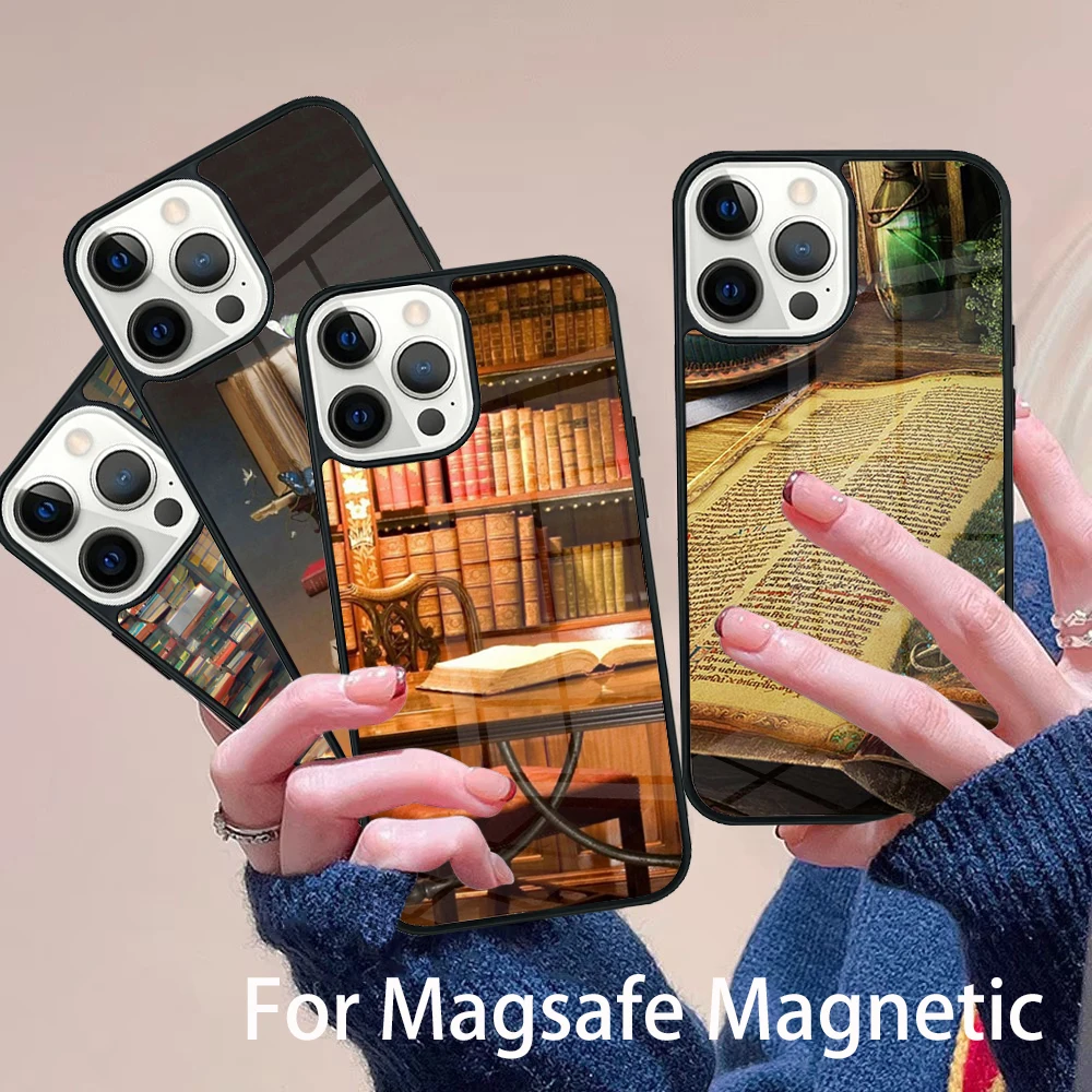 

Book Magic Phone Case Magesafe Magnetic Wireless Charge Cover For IPhone 16 11 12 13 14 15 Pro Max Plus Mini
