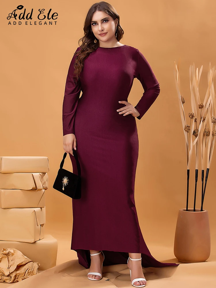 Aggiungi elegante Plus Size abito aderente lungo fino al pavimento donna 2022 autunno o-collo moda vita alta manica lunga abbigliamento senza schienale B581