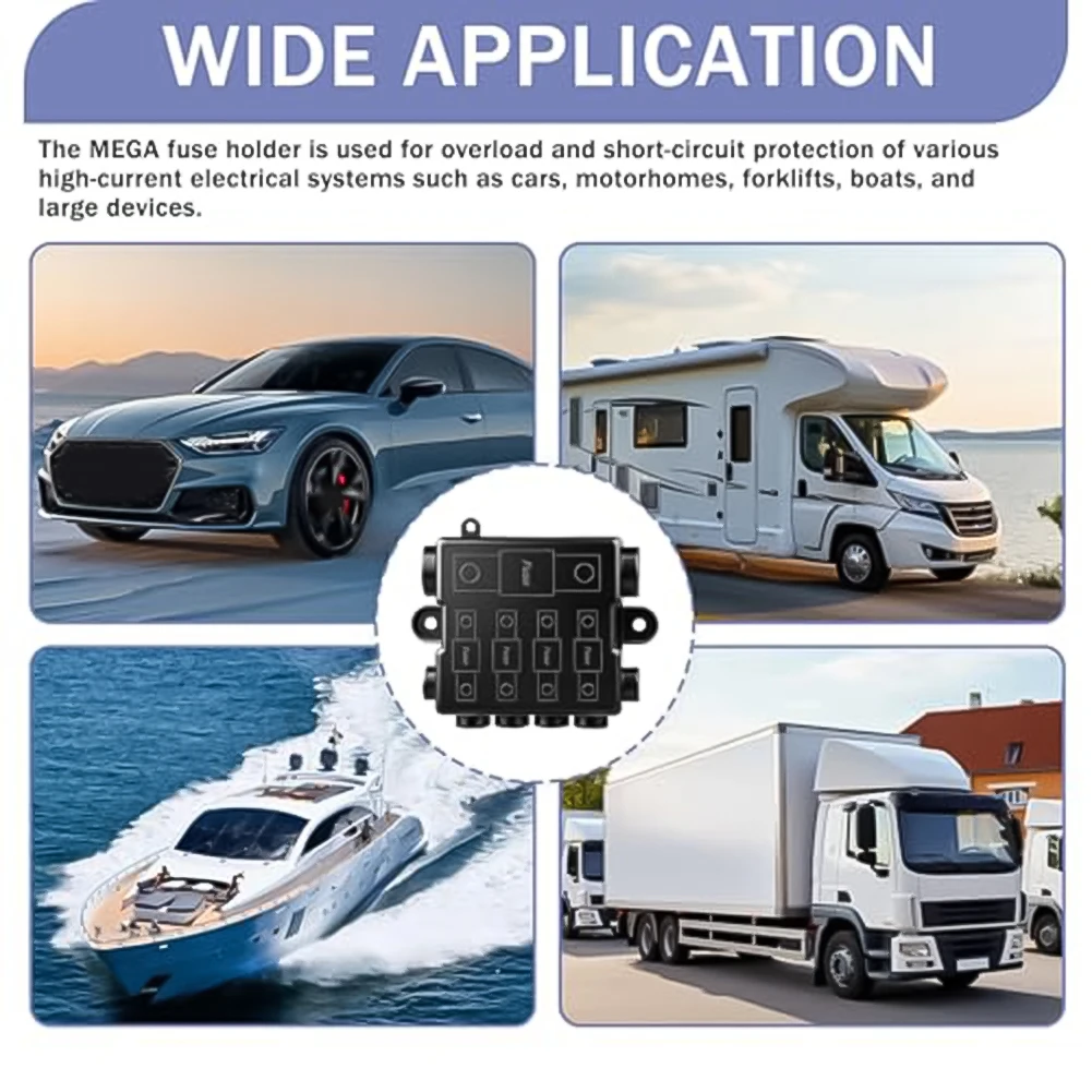 

Car Fuse Holder For 1Mega And 4Midi Fuses With Busbar With Cover For Car For Boat Fuses Black Accessories Automobiles ABS