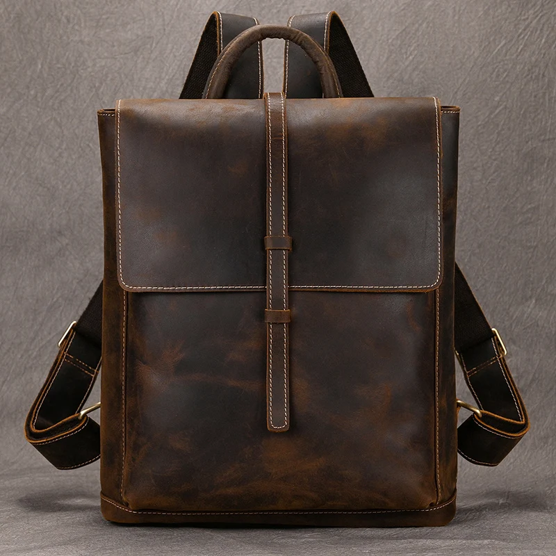 2026 Vintage Fashion Luxury Backpack 14 Inch Computer Bag Men's Backpack Anti Theft Leather Schoolbag Middle School Bag Ins Hot