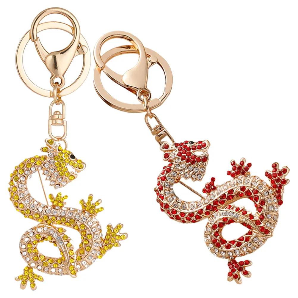 

2pcs Keychain Year Car Decor Red Yellow Rhinestone Bag Pendant New Year Hanging Pendant Keychain Auto Accessories