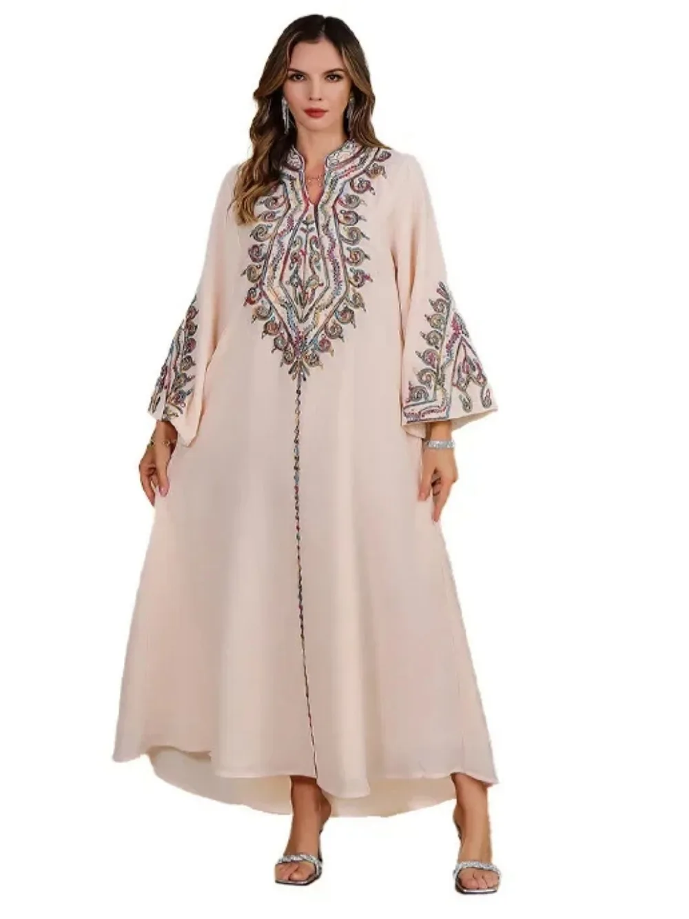 Haftowane sukienki dla kobiet muzuลmaลska impreza Eid dลuga suknia Ramadan dubaj saudyjska abaje Islam Jalabiya Vestidos arabski Kaftan maroko
