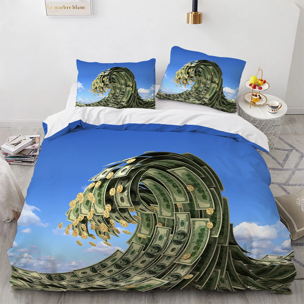 Money Print Duvet Cover Golden Coins Dollar Bedding Set Soft Polyester Double Queen King Size Quilt Cover for Teens Adults Kids