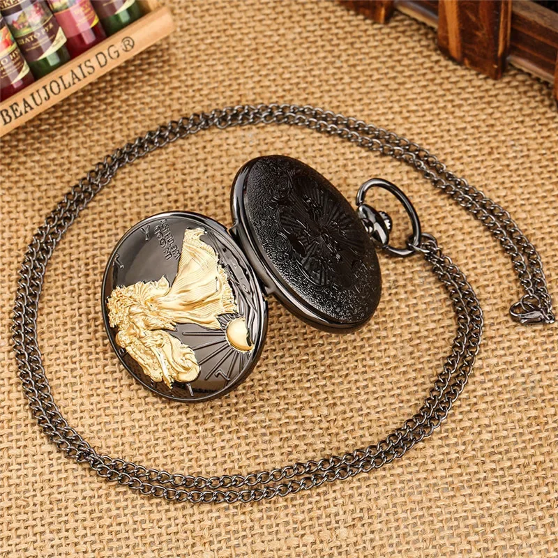 Creative Liberty In God We Trust Men Women Quartz Analog Pocket Watch Full Hunter Case Roman Number FOB Necklace Chain Souvenir