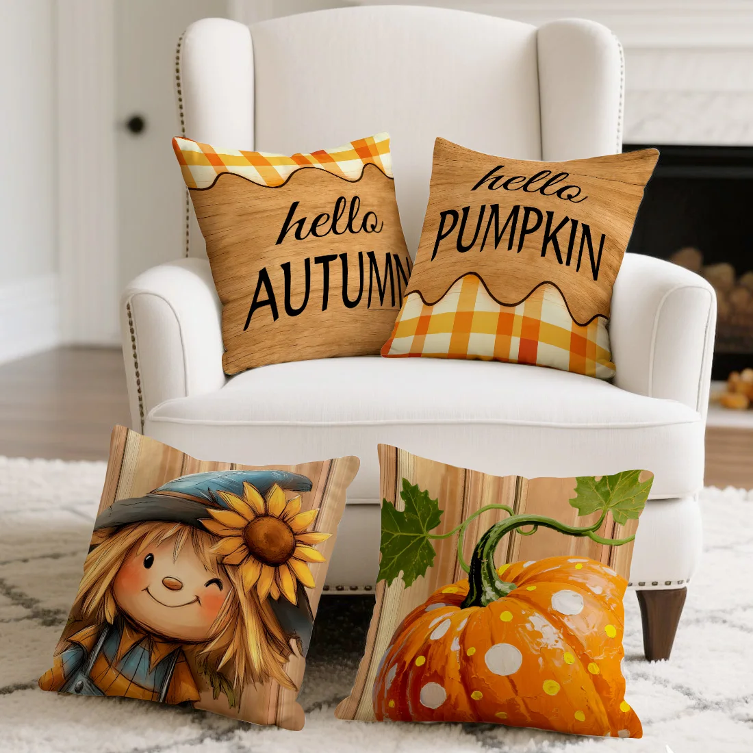 

Autumn Pumpkin Scarecrow Pillowcase Printed Polyester 45x45cm Throw Pillowcover Decorative Sofa Cushion Pillowslip Home Decor
