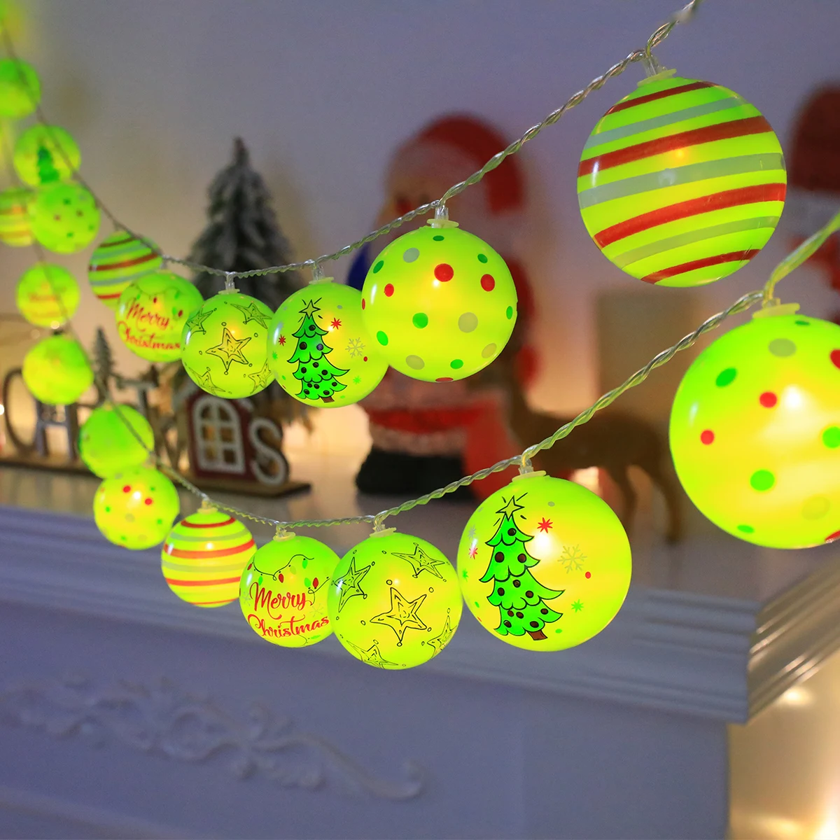 

New LED Green Christmas Ball String Lights, Battery Powered for Indoor Holiday Ambiance, Home, Bedroom, Christmas Tree, Parties
