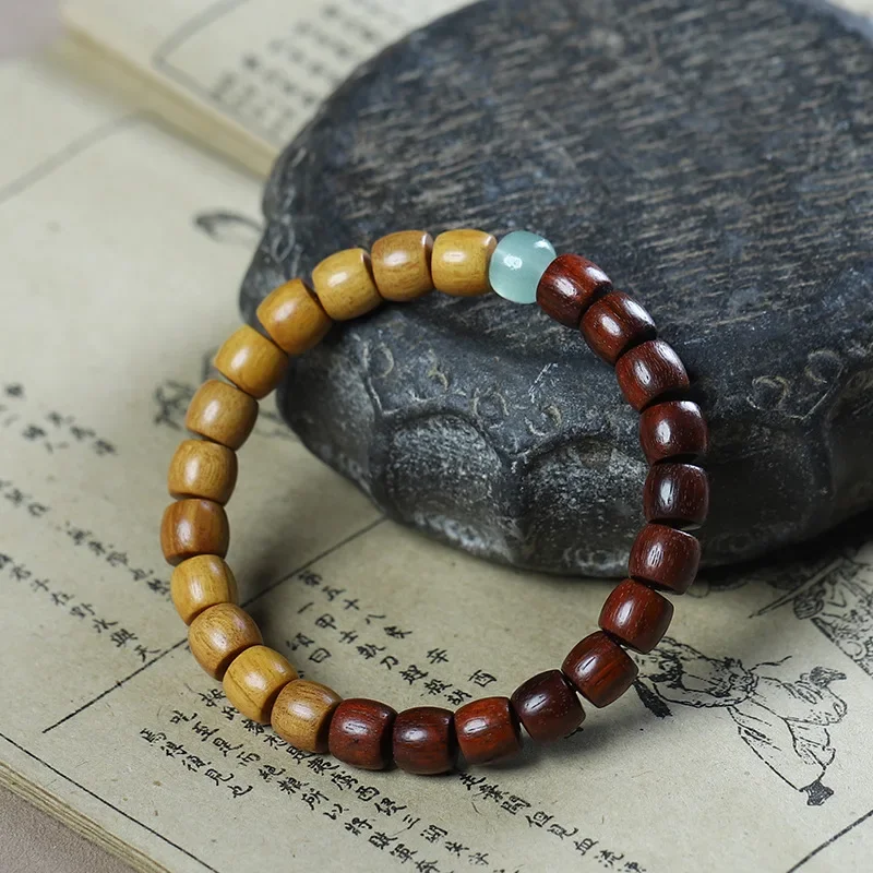 UMQ Ebony Straight Cut Barrel Bead Bracelet Sandalwood Rosewood Stitching Two-Color Bracelet Ethnic Style Personalized Buddha