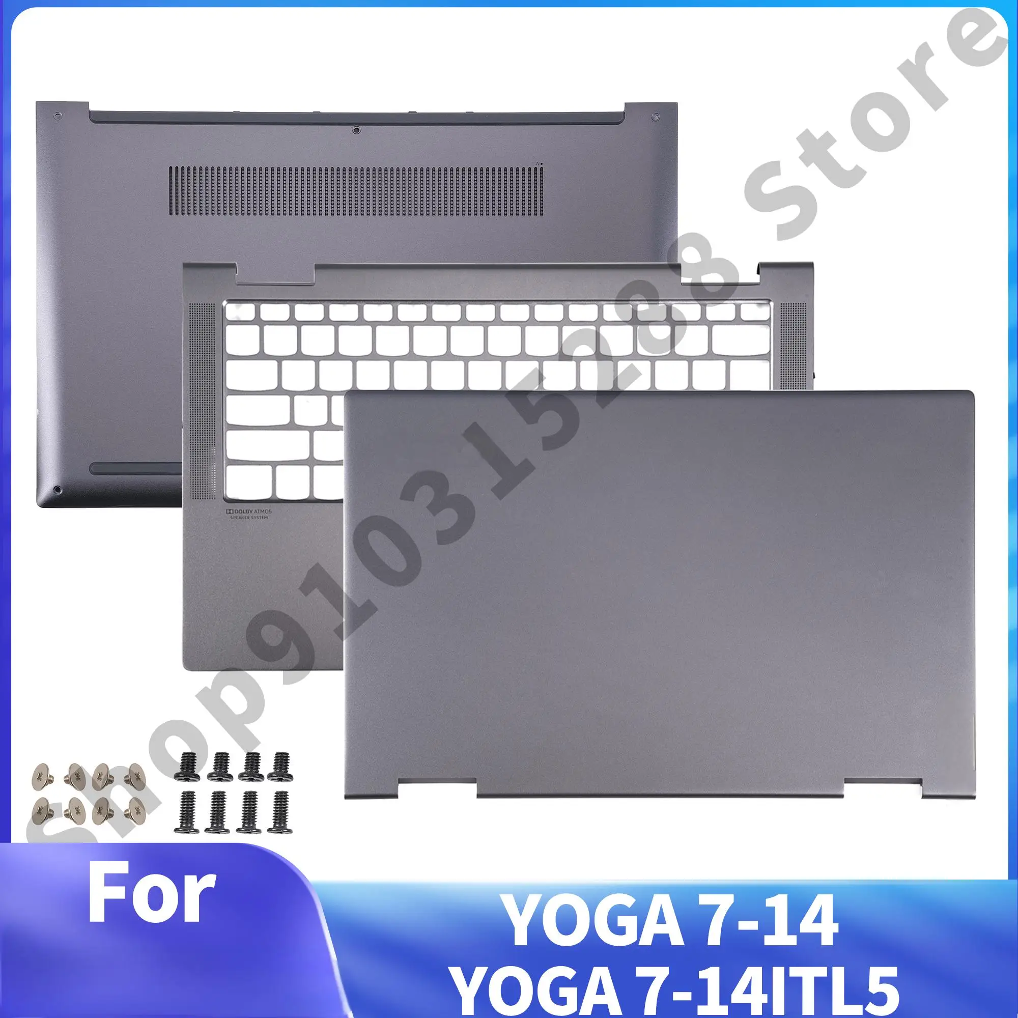 LCD Back Cover For YOGA 14C 7-14ITL05 7-14ACN6 2021 Palmrest Bottom Case Touchpad Rear Lid Back Case Grey  Free Screws