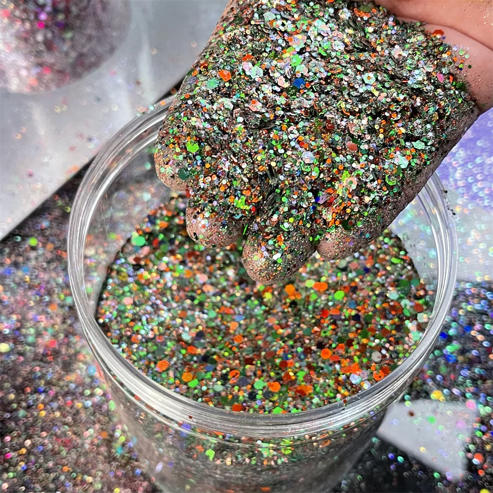 50g Iridescent Mixed Hexagon Laser Nail Glitter Sequins Chunky Holo Flakes Nail Art Powder Paillette Epoxy Resin Glitter