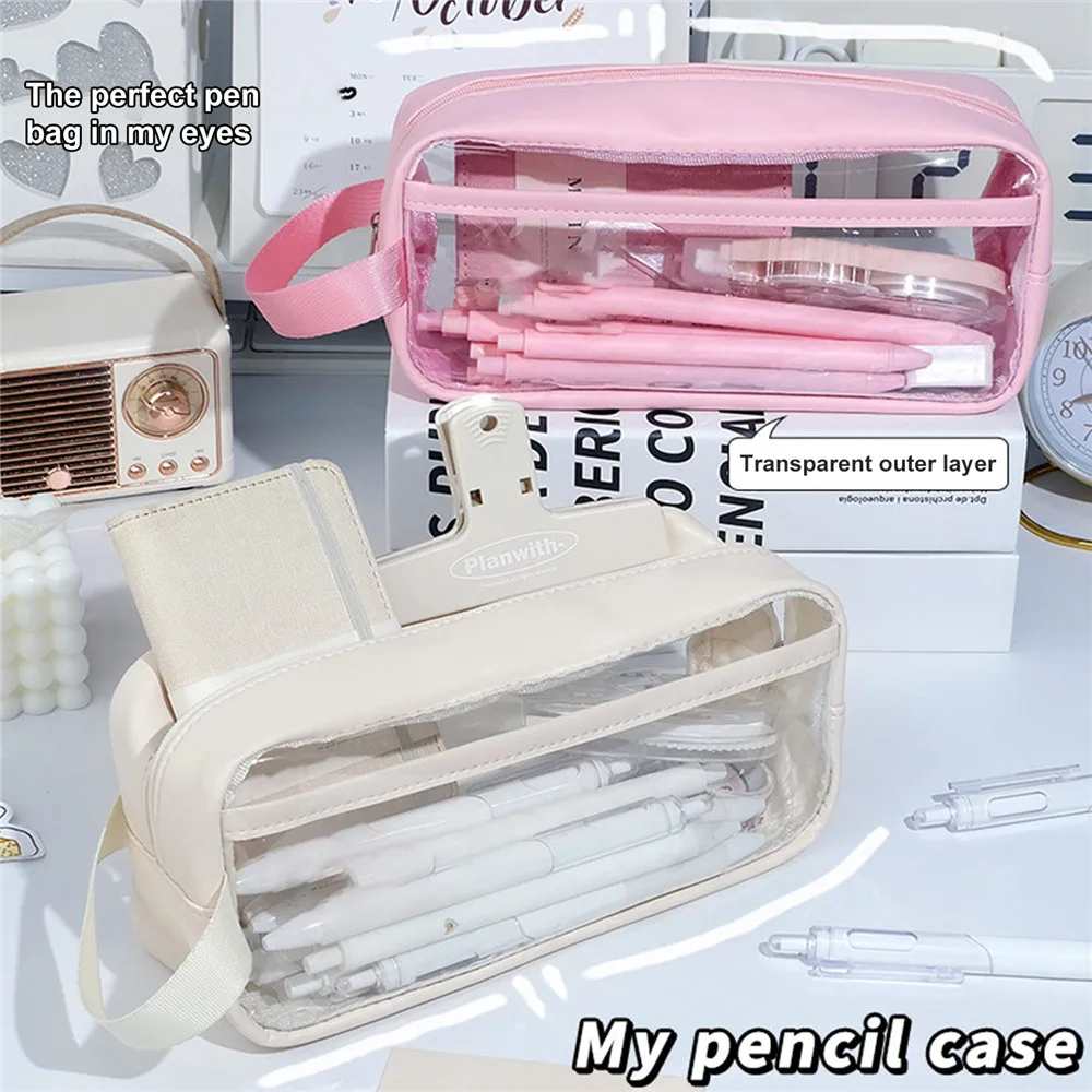 EZONE Transperant Pencil Case Large Capacity Pencil Case Pen Bag Zip Smooth Pencil Pouch Stationery Organizer Portable Pen Pouch