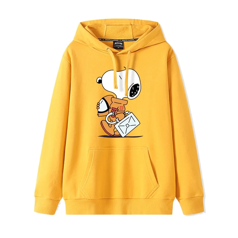 Snoopy Print Pullover Cute Cartoon Hooded Loose Top Couple Casual Coat Classic Simple Long Sleeve Animation casual sports style