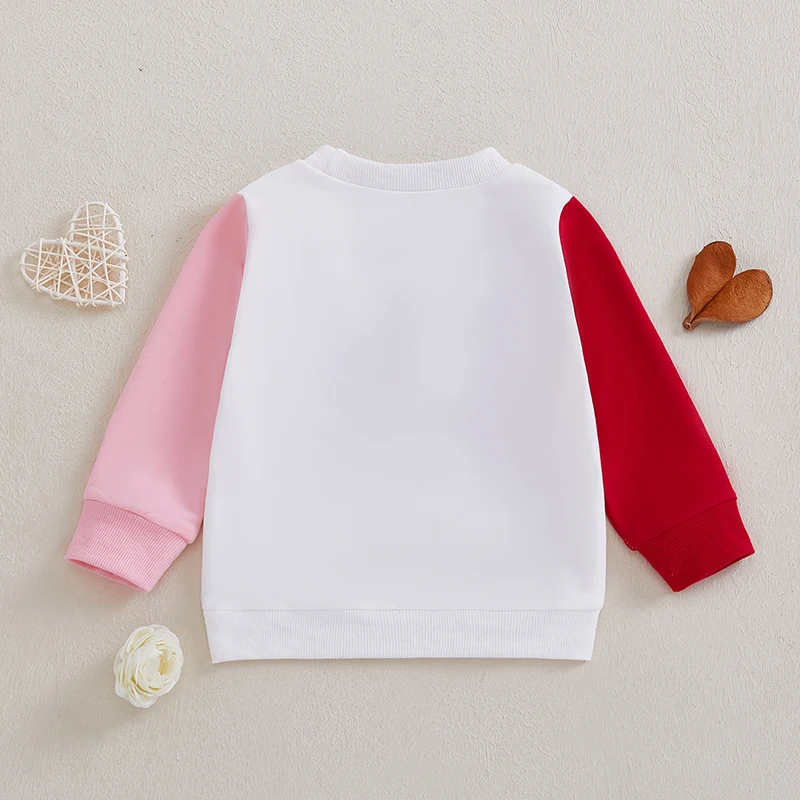 Little Girls Letter Embroidered Sweatshirt Long Sleeve Round Neck Casual Valentine s Day Tops