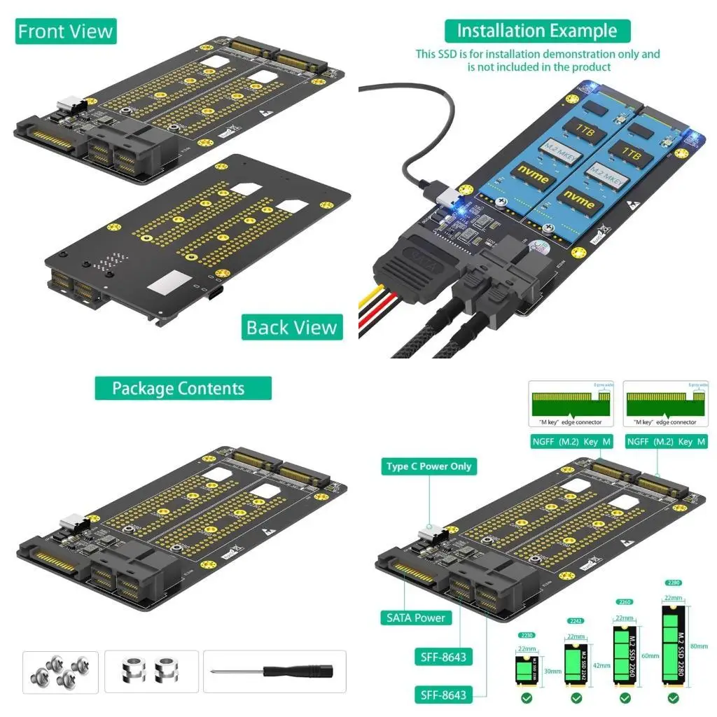 

Y1UB Double M.2 NVMe Solid Disk to Twin SFF 8643 Converter For Multiple Form Factor