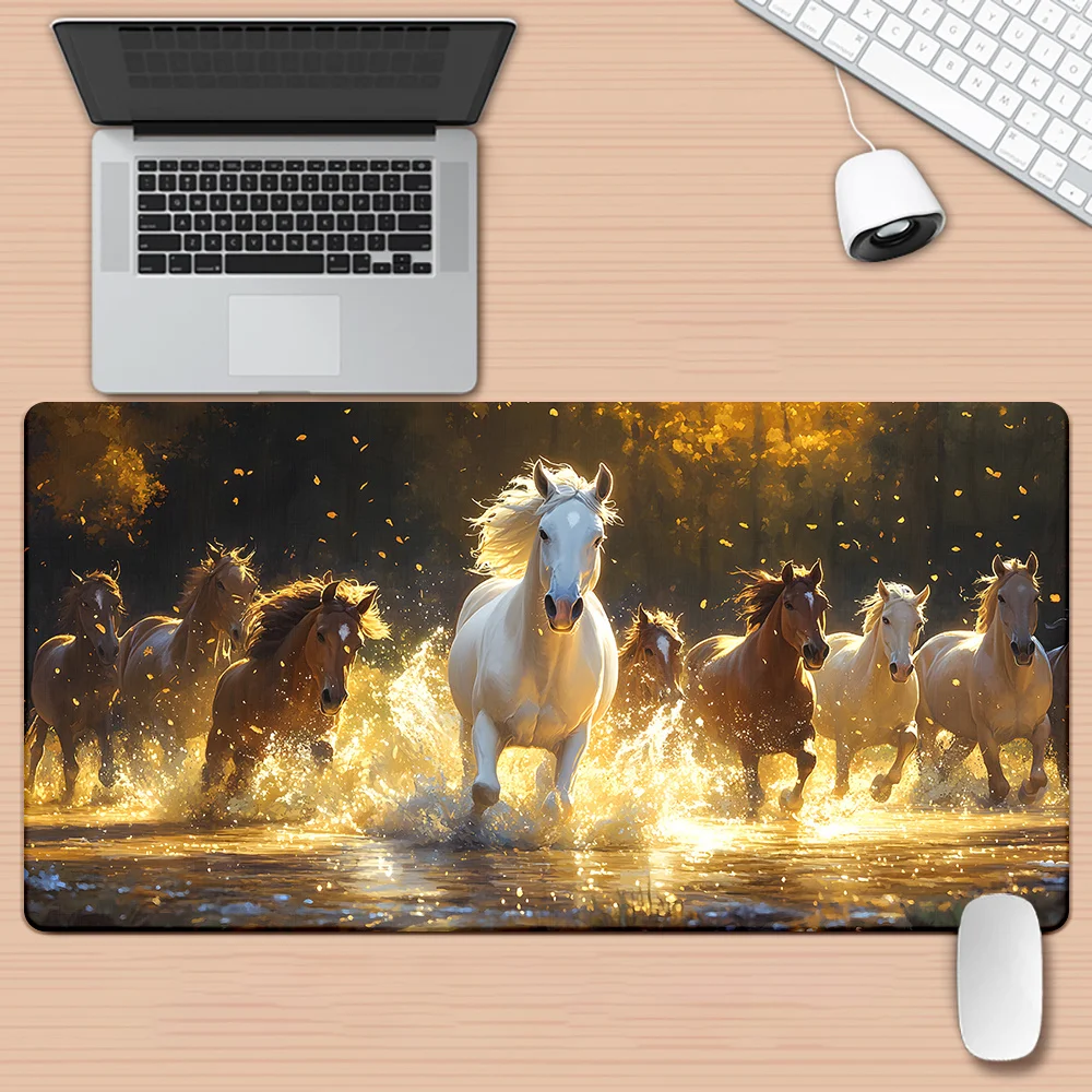 

XXL HD printed game office mousepad with horse pattern soft rubber bottom surface and smooth fabric surface washable and durable