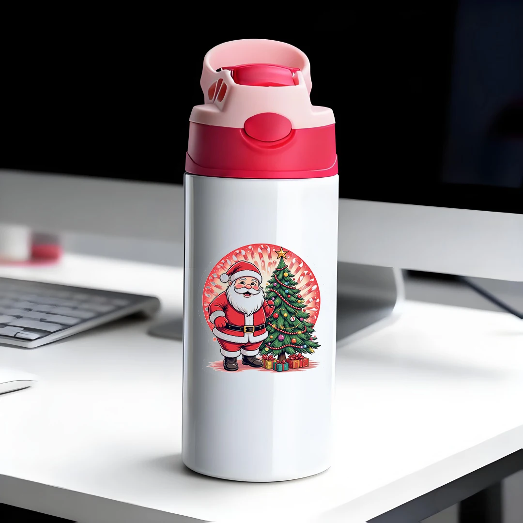

304 Stainless Steel Insulated Cup + Cartoon Santa Claus Straw Cup Kids Insulated Cup Christmas Gift Edition