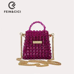 Small bead bag designer crossbody bag clear Acrylic crystal pearls stone beaded box totes handbag women woven purse new 2022