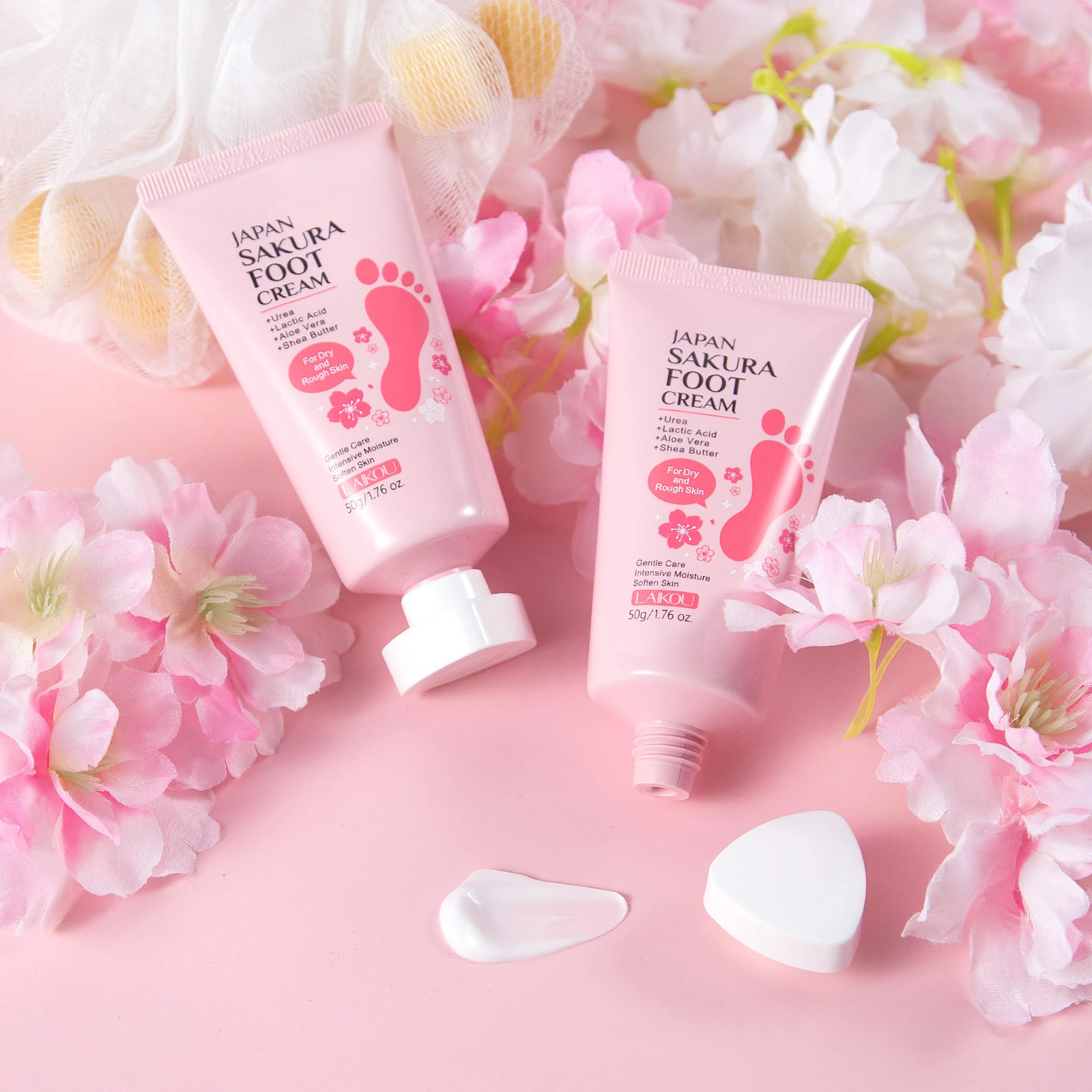 LAIKOU Sakura Foot Cream, Hydrating Moisturizing Foot Care for Dry Cracked Heels, Intense Nourishing Softening Balm 50g