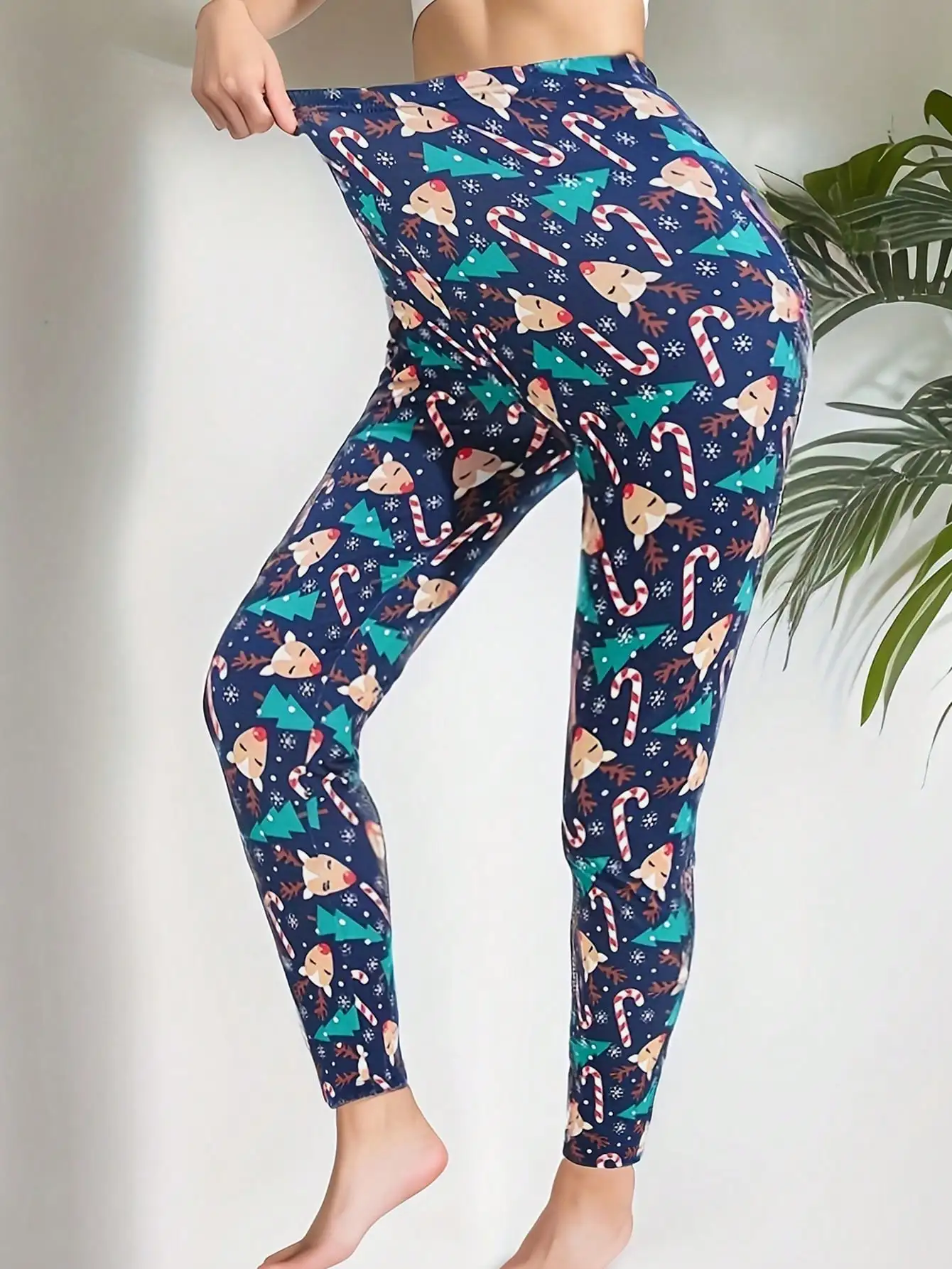 Legging elástico con estampado de ciervo cepillado, serie navideña, pantalones pitillo sexys elásticos ajustados para deportes y Fitness