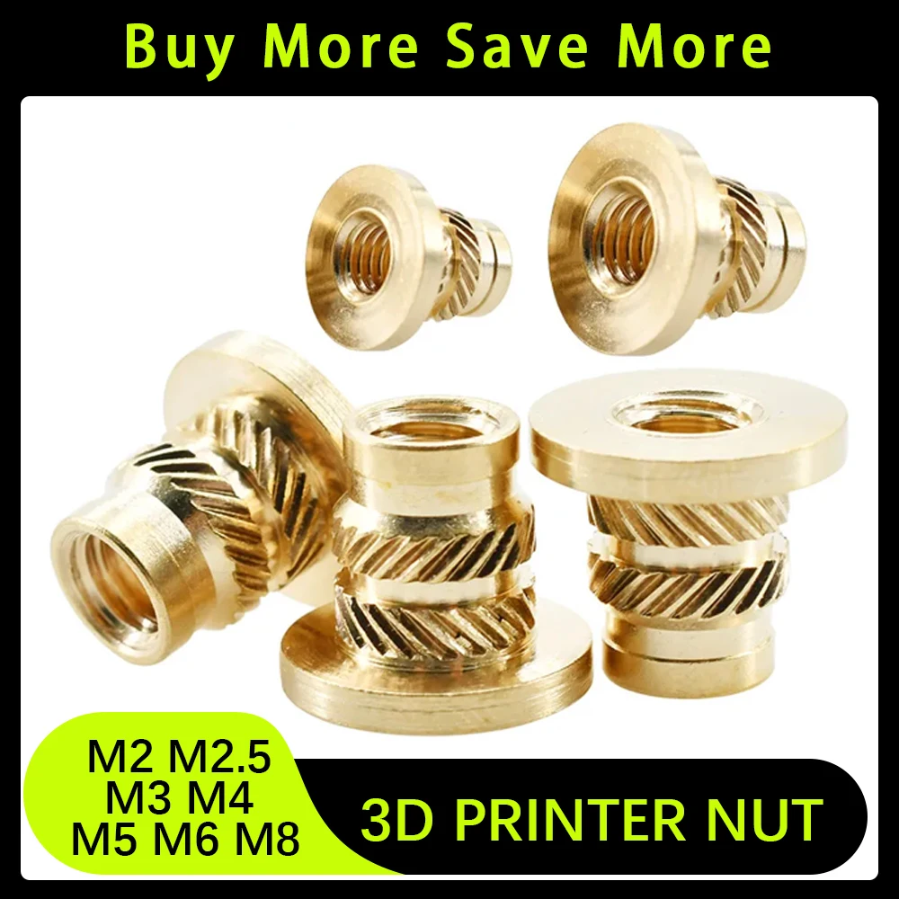 M2 M2.5 M3 M4 M6 M8 brass double twisted knurled embedded injection nut flange insertion nut insertion nut 3D printer nut