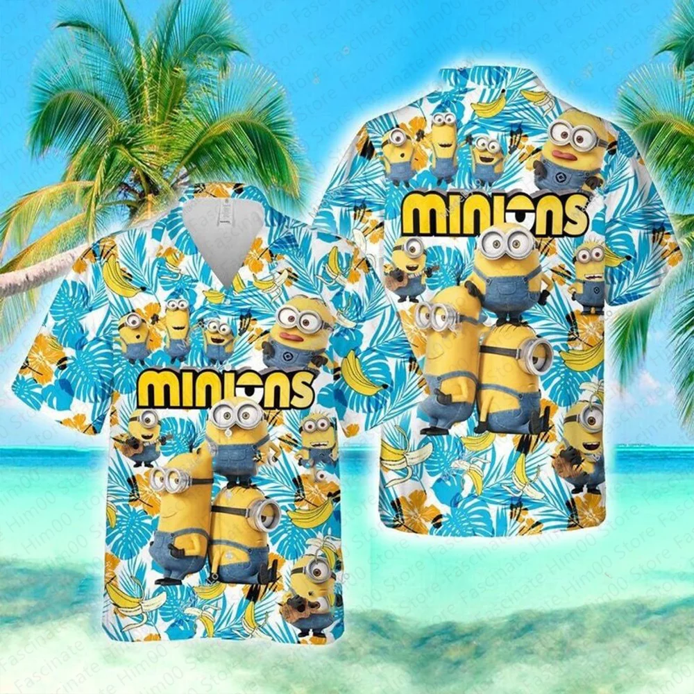 Despicable Me Minion shirt Summer men\'s/boys casual vacation Hawaiian style short-sleeved T-shirt Breathable and comfortable