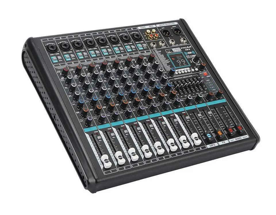 

PROAR KM-8 8-Channel Digital Audio Mixer Professional Metal Sound Mixing Console 48V Power USB Professional Speakers