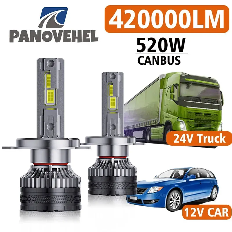 

PANOVEHEL H7 H4 H11 LED Headlight 520W 420000LM Canbus H1 H8 9005 HB3 9006 HB4 HIR2 Lamp 6000K 12V Car Light 24V Truck