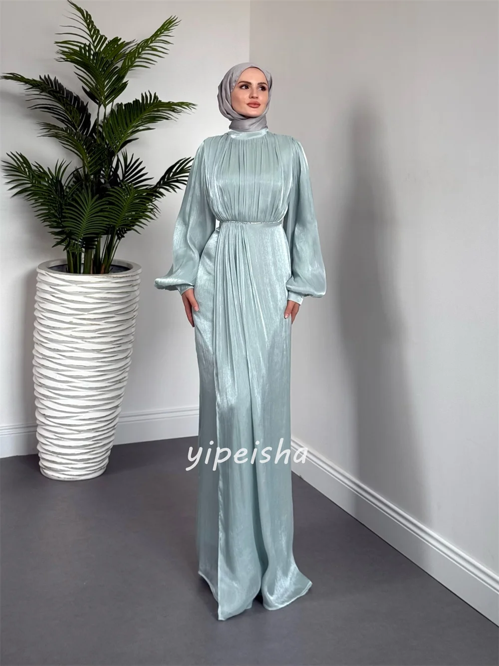 Personalizado de alta qualidade clássico strass ruched em linha reta gola alta vestidos longos sob medida vestidos de ocasião tamanhos disponíveis