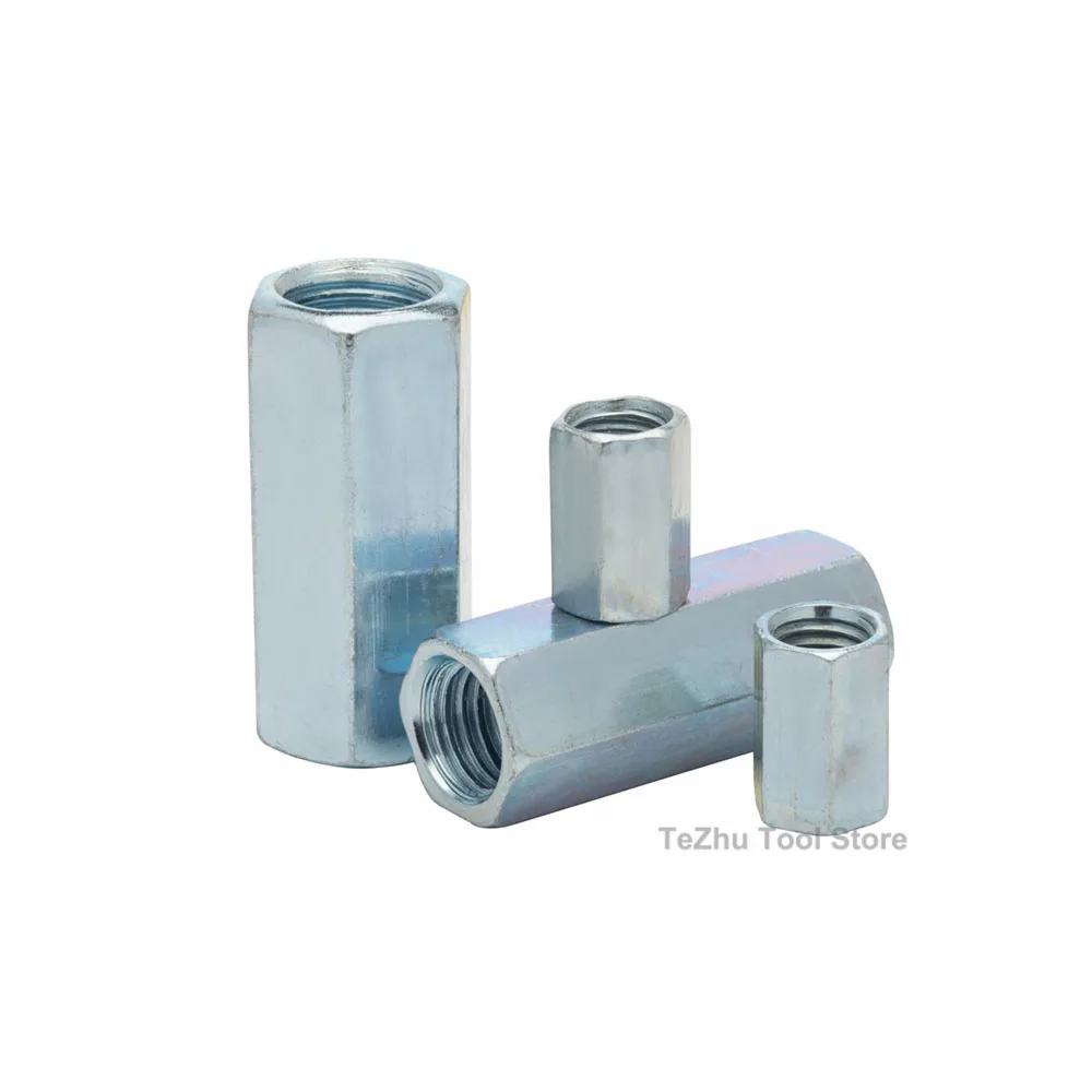 1PCS M12 M14 M16 M18 M20 M22 M24 Galvanized Hex Rod Coupling Nuts Connection Thread Nut Galvanized Long Hex Nut