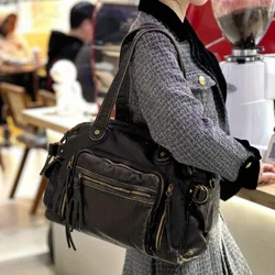 Damska modna torba z grubej bawełny z miękkiej skóry PU o dużej pojemności torba na ramię Y2K Punk z wieloma kieszeniami torebka typu crossbody