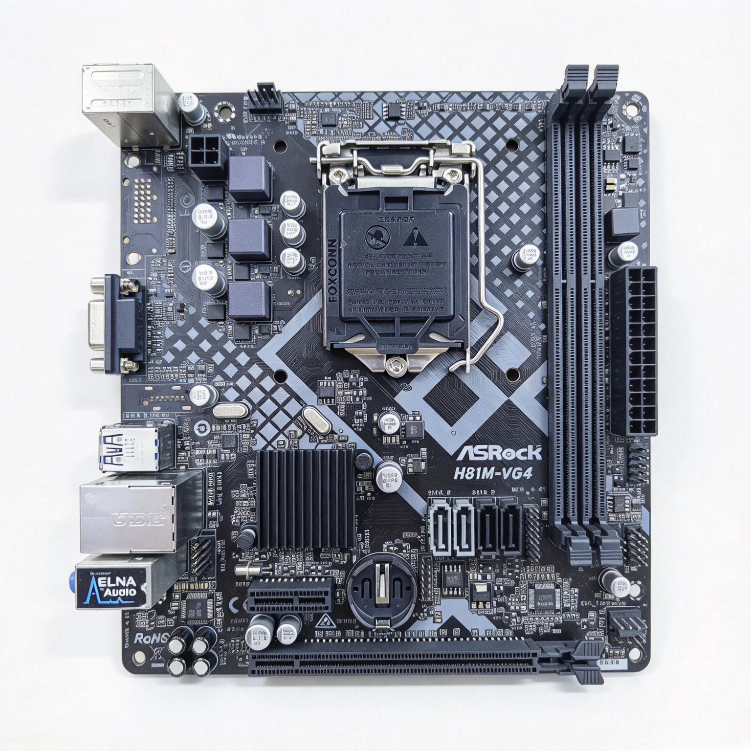 Płyta główna ASROC H81M-VG4 R4.0, gniazdo LGA 1150, DDR3, chipset Intel H81, USB 3.0, SATA III, PCI-E 2.0, format Micro ATX, kompatybilna z procesorami Core i3 4170, i3-4160, i5-4430. — zdjęcie produktu 3