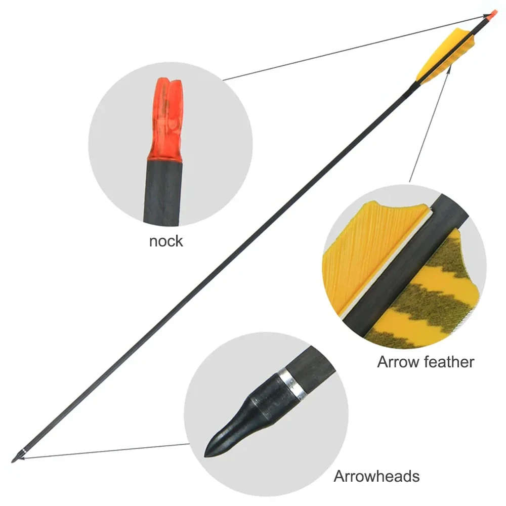 Boogschieten Pijl Zuivere Koolstof Pijl 32Inch Wervelkolom 400 Id 6.2Mm Verstelbare Nock Met Turkije Veer Voor Boogschieten Schieten jacht