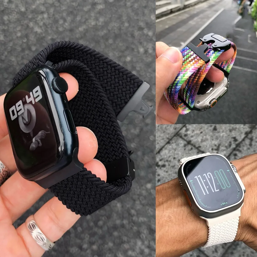 New Nylon Strap For Apple Watch Ultra Band 49mm 46mm 45mm 44mm 40mm 41mm 42mm Adjustable Bracelet correa Series10 9 5 4 6 7 8 SE