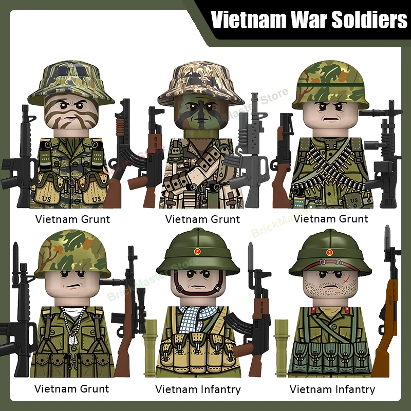 Blocs de construction de l'armée militaire du Vietnam, figurines de soldats, casques de scène de guerre d'infanterie américaine, accessoires de fusil, briques à monter soi-même, jouets cadeaux