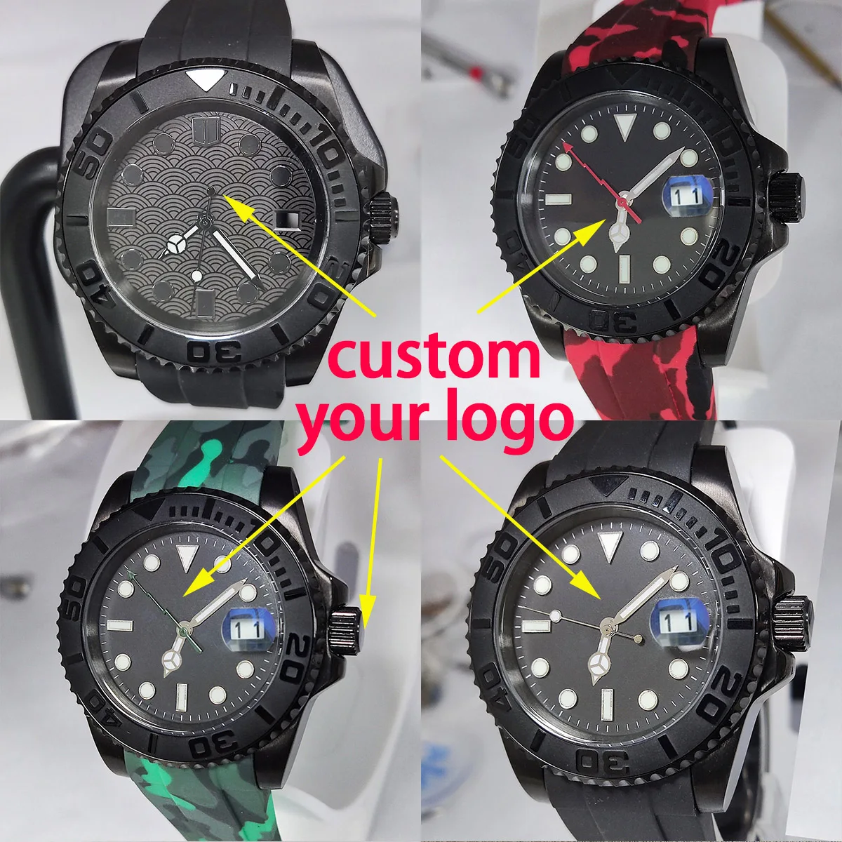 Full Đen 40Mm NH35 Ốp Lưng Tùy Chỉnh Logo Mặt Kính Sapphire Nh35 Đồng Hồ Nh36 Ốp Lưng Mặt Số Đồng Hồ Một Phần Nh36 Mặt Số nh35 Phong Trào Nh35 Mặt Số