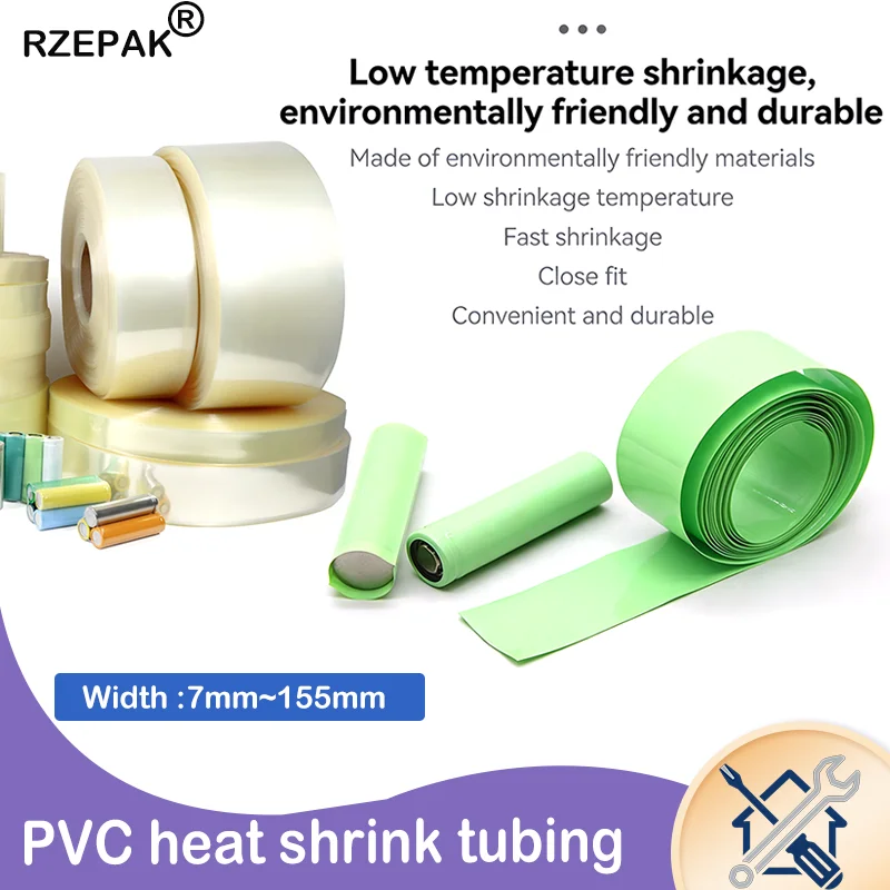 

Clear/Fruit Green 2~10M 7-155mm Width PVC Wide Heat Shrink Tube - Insulation Film for 18650 Lipo Battery Pack & Cable Protection