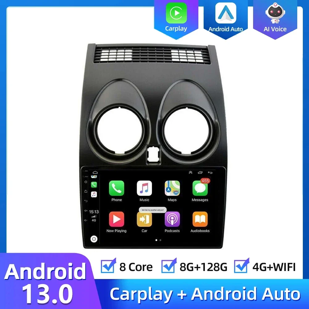 

8G+128G Car Radio Android Auto Multimedia For Nissan Qashqai J10 2006 2007 2008-2012 2013 wireless Carplay 4G 2din GPS autoradio