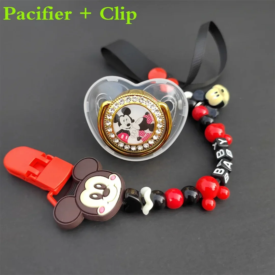 Bling Baby Pacifier Baby 0-18 months Mickey Mouse teether Personalized bead chain Name Alphabet Baby Cartoon Animal Pacifier