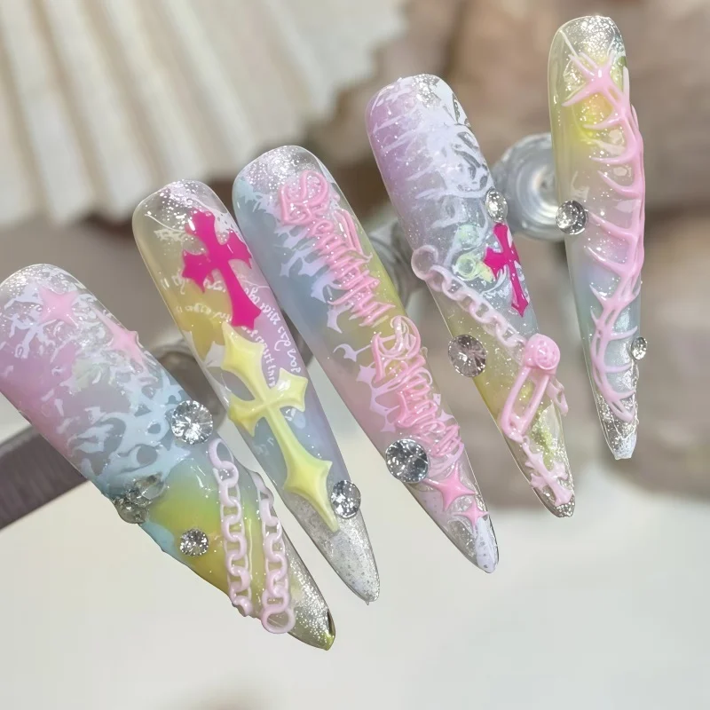 Gothic Dark Style Nail Art Mold with 3D Cross Lettering Silicone Mold for Sweet Cool Transparent Nail Decorations Single Piece