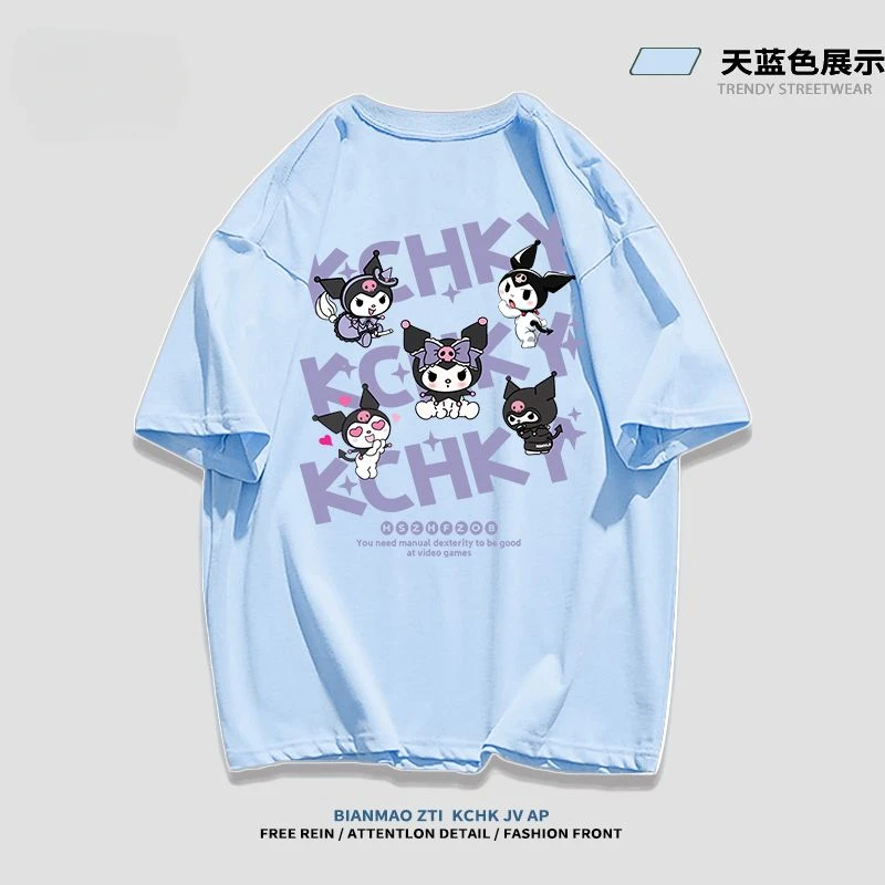 Camiseta de manga corta con estampado Digital 3D para mujer, camisa de Anime de dibujos animados Kuromi, 2024 algodón, tendencia callejera, novedad de verano, 100%