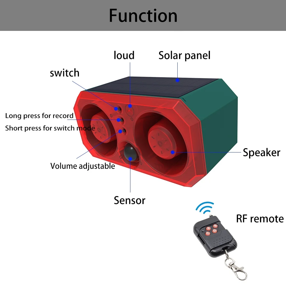 Solar Alarm Lamp Solar Power Infrared Motion Sensor Remote Control Siren Security Alarm Siren Lamp Home Outdoor Animal Repeller