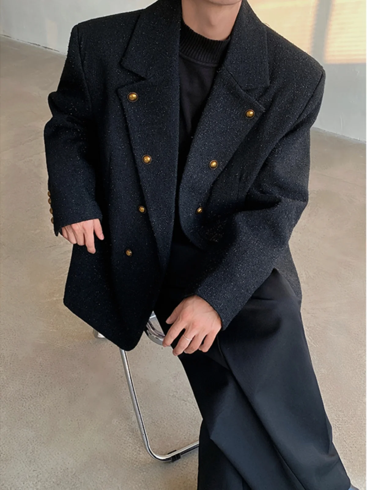 

Утепленный мужской пиджак с большим воротником, осенне-зимний, новый, повседневный, свободного кроя, на пуговицах