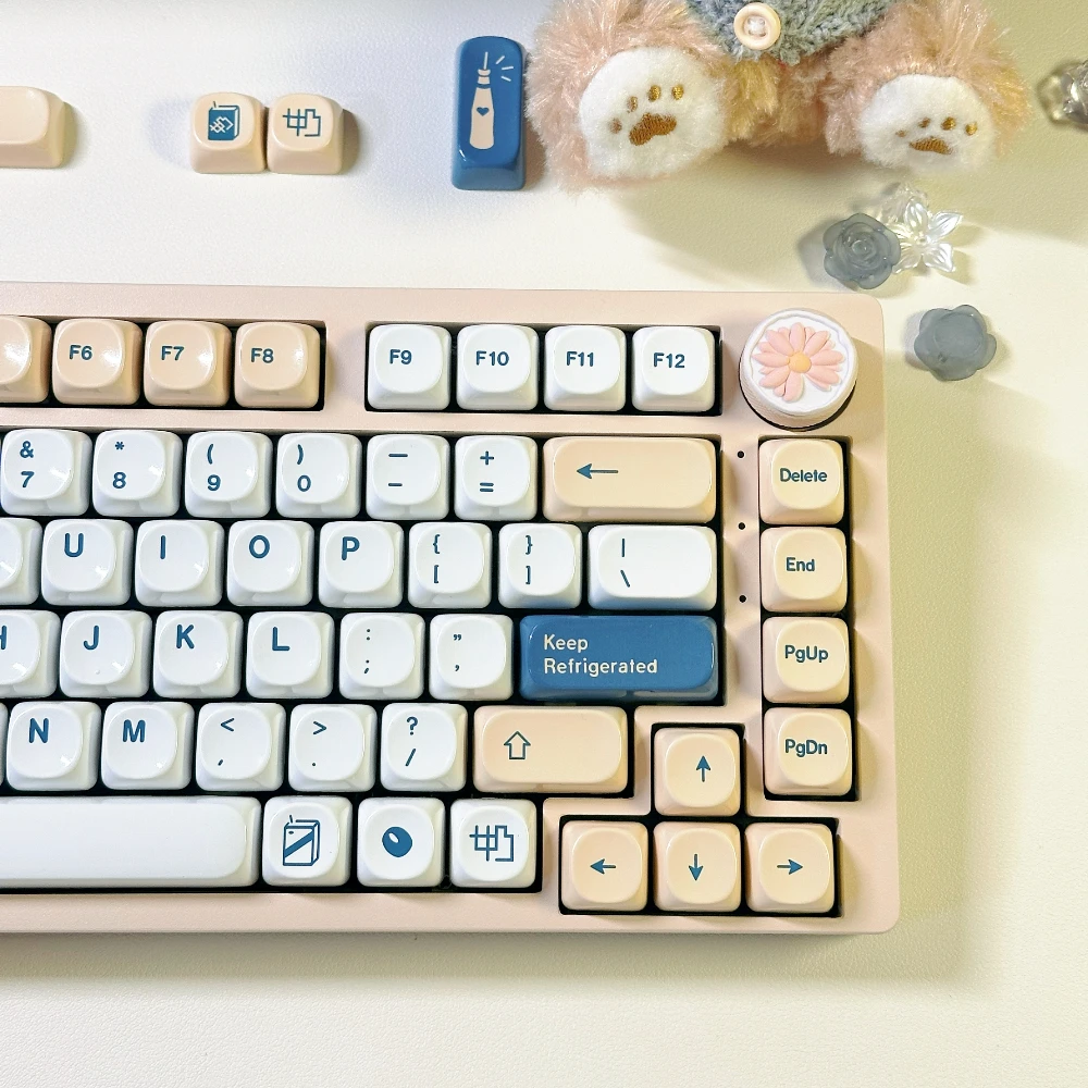 Soy Milk Theme Glazed Keycap MOA Profile PBT Material Thermal Sublimation Ceramic Texture Keycaps for Mechanical Gaming Keyboard